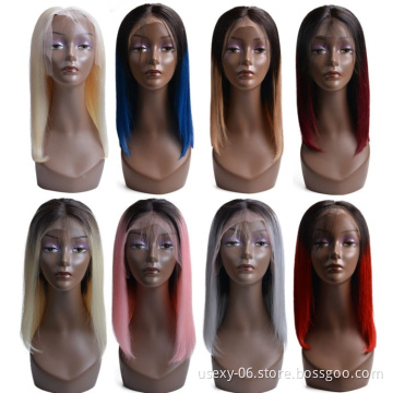 Wholesale Colourful Wig Vendors Short Bob Lace Front Ombre Colored Brazilian Human Hair Wig